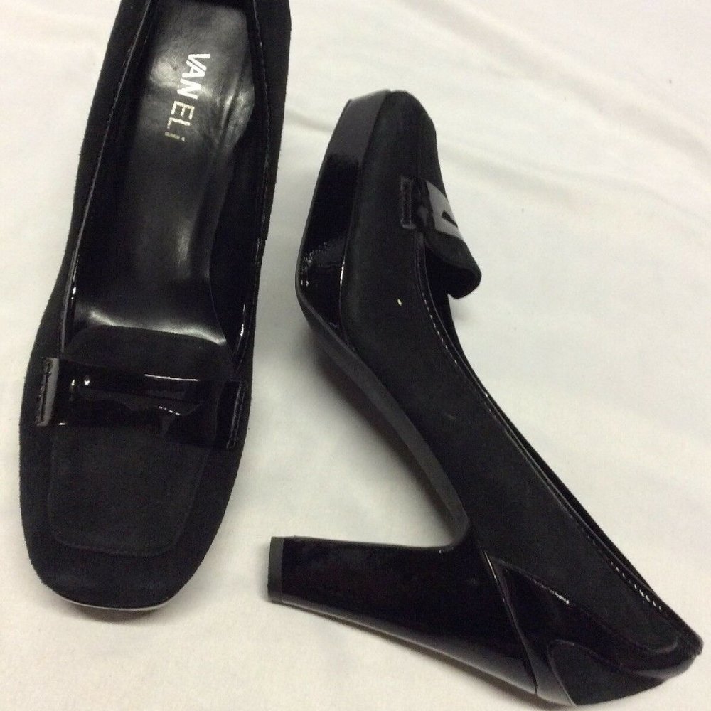 VANELI WOMENS CLASSIC PUMPS - SHOES  9 - 9.5 N  BLACK SUEDE  & PATENT